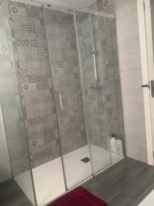 een douche met een glazen omhulsel in een badkamer bij Increíble piso céntrico in Gandía +28 foto's
