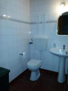 a white bathroom with a toilet and a sink at Casa da Beija - House Azores in Furnas