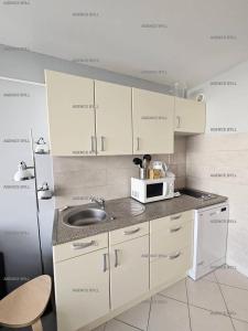 małą kuchnię ze zlewem i kuchenką mikrofalową w obiekcie Résidence Héliopolis Bâtiment E - STUDIO 2 pers. HELIOPOLIS Bâtiment E MAE-5494 w Cap d'Agde