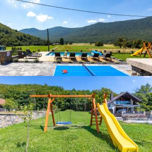 a collage of two pictures of a playground at Liko Diko Holiday Home in Gospić