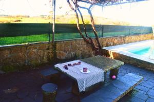 a table next to a pool with a tray ofasteryasteryasteryasteryasteryastery at Casa de Invitados con Piscina en Doniños in Doniños +3 photos