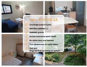 eine Collage mit Fotos von einer Küche und einem Zimmer in der Unterkunft Idéal couple Appartement 1 chambre Cosy et calme pour visiter Nantes in Nantes