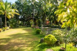 a garden with a pond and palm trees at Dumaguete Oasis Hut near Airport and City Mall in Daro