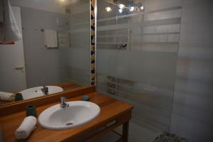 a bathroom with a sink and a mirror at Appartement Manganao beach in Saint-François +24 photos