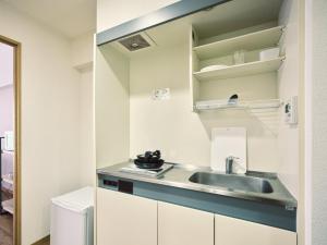 a small kitchen with a sink and a mirror at vetta kumamoto suizenji 403 in Kumamoto +23 photos