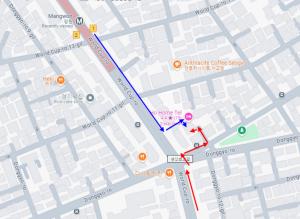 a map of the route of a bike ride at Ho Home Tel in Seoul