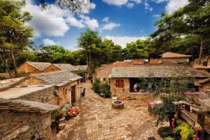 une vue aérienne sur un village avec des bâtiments et des arbres dans l'établissement Deluxe Beach Mobile Homes, à Šibenik