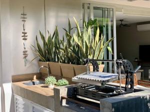 a kitchen sink with plants in the background at New Villa 207 Deluxe , Golf Club, Punta Cala in Nuevo Vallarta 