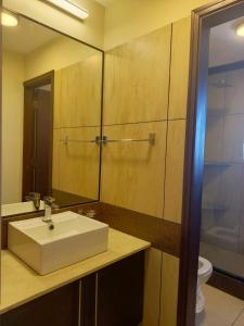 a bathroom with a white sink and a mirror at Departamento Independencia in Tarija +4 photos