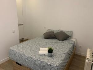 a bedroom with a bed with a potted plant on it at Moncloa-Arguelles nuevos pisos in Madrid