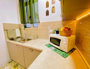 a small kitchen with a microwave and a sink at Malta Lodge in Msida