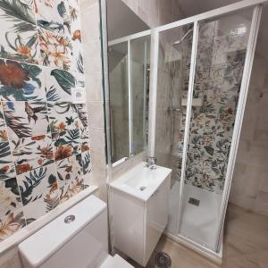 a bathroom with a toilet and a sink and a shower at Precioso Loft con Jacuzzi in Santander