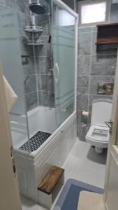 a small bathroom with a shower and a toilet at Hibe Dede Cappadocia in Ürgüp +51 photos