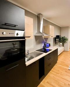 a kitchen with a sink and a stove at Elegantes City-Apartment im Herzen von Bad Mergentheim in Bad Mergentheim