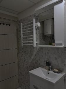 a bathroom with a sink and a mirror at La pera Kruševac in Kruševac