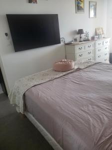 a bedroom with a bed with a flat screen tv at Appartement T2 vue sur les sanguinaires in Ajaccio +17 photos