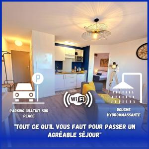 pokój z kuchnią i salonem w obiekcie Appartement Résidentiel avec parking/Proche Centre w mieście Angoulême