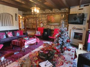 a living room with a christmas tree in it at Matinas House in Naousa Imathias