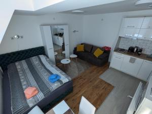 a room with a bed and a couch and a kitchen at Kod Strica in Kopaonik +50 photos