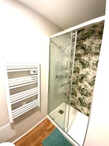 a shower with a glass door in a bathroom at L'Emile Zola 2 in Saint-Quentin +100 photos
