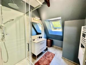 a bathroom with a shower and a sink at Gîte de France Chez le bassot 3 épis - Gîte de France 6 personnes MAE-1461 in Monceaux-sur-Dordogne +22 photos