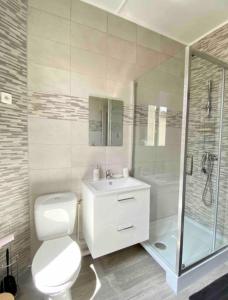 ein Badezimmer mit Toilette, Dusche und Waschbecken in der Unterkunft Appartement cosy Disneyland & Paris in Neuilly-sur-Marne