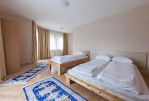 a bedroom with two beds and two rugs at Hotel Hayat Hills in Sarajevo