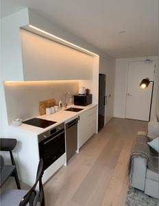 Η κουζίνα ή μικρή κουζίνα στο Brand New Apartment CBD High Rise With Ocean View on the Doorstep of Courtenay Place +10 φωτογραφίες