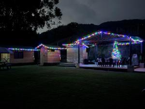 a christmas tree under a gazebo with lights at Ecolodge Finca Lalu in Santa Rosa de Cabal