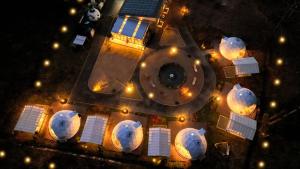 an overhead view of a group of spheres with lights at HOSHIFULL DOME FUJI in Fujikawaguchiko +34 photos