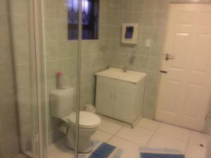 a bathroom with a toilet and a glass shower at The Raps Guesthouse in Meadowlands +11 photos