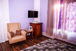sala de estar con silla y TV en Rooms Cristal Roche, en Rijeka
