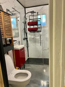 a bathroom with a shower and a toilet in it at Maison du Bonheur , Lorient , Centre in Lorient