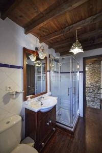 a bathroom with a sink and a shower and a toilet at Casa La Palomba in Cudillero