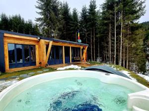 a large hot tub in front of a house at Ținutul Lupilor in Colibiţa