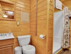 加特林堡Rustic Cabin in Smoky Mountain的带马桶和水槽的小浴室