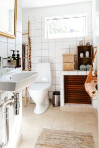 un bagno con un water e un lavandino di Romantic Island Cottage In Cosy Style Near Beach a Maribo Altre 25 foto