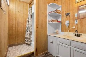 加特林堡1BR Cabin in the Smokies Close to Gatlinburg的带淋浴和水槽的浴室