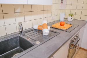- un comptoir de cuisine avec évier et orange dans l'établissement 1-Zimmer-Wohnung 58, à Lahr/Schwarzwald