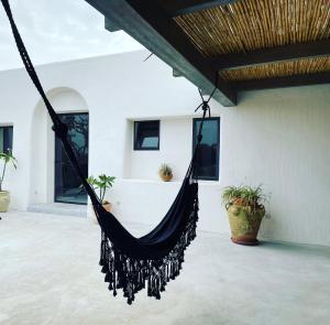 a hammock hanging in a room with plants at Etherea - I Dammusini di Pantelleria in Pantelleria