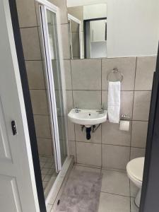 un baño con lavabo e inodoro en Grace Villas 28, en East London