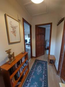 a living room with a book shelf with books at Rowan Cottage, NC500 in Greenland