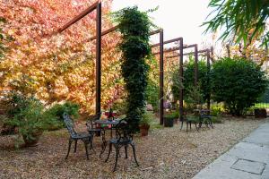 a group of chairs and tables in a garden at Casa Baladin camere di Charme in Piozzo