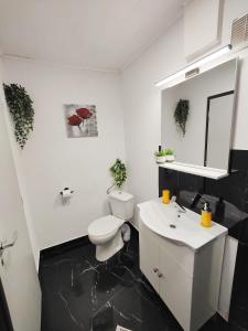 a white bathroom with a toilet and a sink at Casa De Sub Padure in Bran +24 photos
