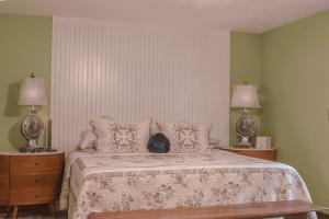 a bedroom with a bed with a cat sitting on it at Bustamante Ranch - Sovereign Lodge in McDonough