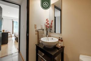 a bathroom with a sink and a mirror at 2 BR Condo in Polanco with Pool and Gym in Mexico City