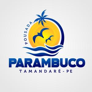a logo for a paradise island with a palm tree and waves at Pousada PARAMBUCO in Tamandaré