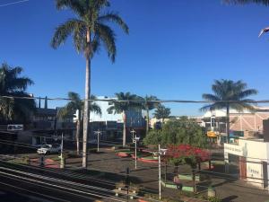 a view of a parking lot with palm trees at Hotel Faria in Piauí