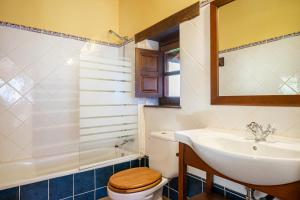 a bathroom with a sink and a toilet and a mirror at Valle de Bueida La Vega in Rodiles +27 photos