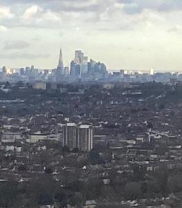 an aerial view of a city with a skyline at Comfortable 3 bedroom apartment in Croydon